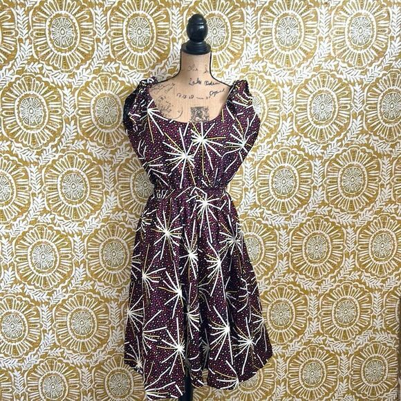 NWOT The OULA Company Abstract Print Cotton Tie Strap Fit&Flare Sundress size L - Picture 7 of 14